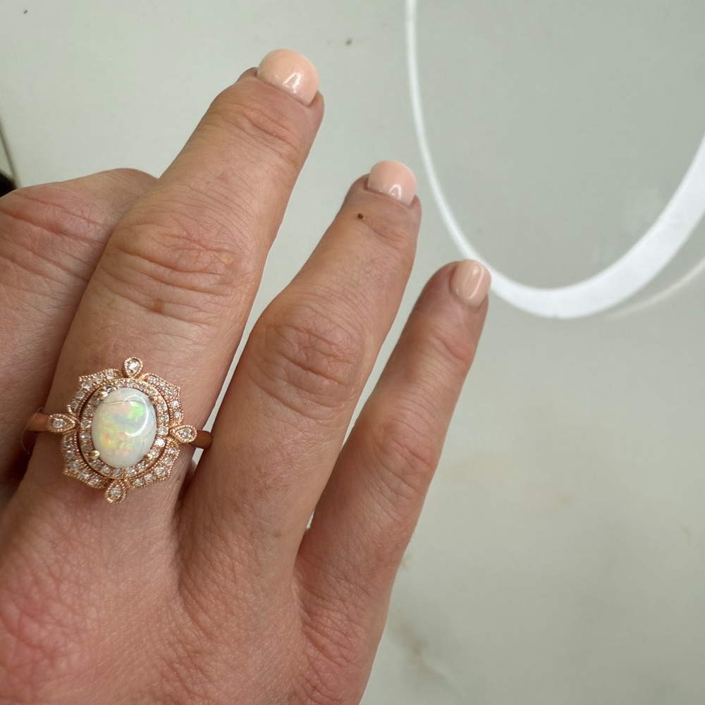 Opal and Diamond Halo Rose Gold Ring